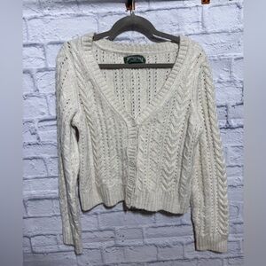 Y2K American Eagle Cable Knit Cardigan Sweater, Cream, Size Medium